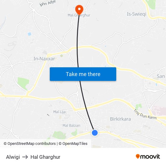 Alwigi to Hal Gharghur map
