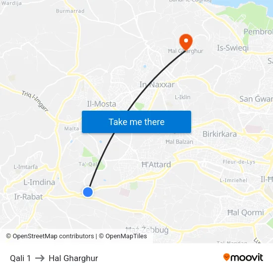 Qali 1 to Hal Gharghur map