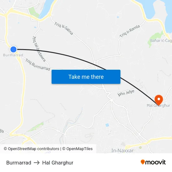 Burmarrad to Hal Gharghur map