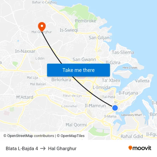 Blata L-Bajda 4 to Hal Gharghur map
