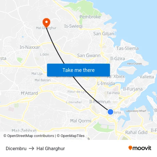 Dicembru to Hal Gharghur map