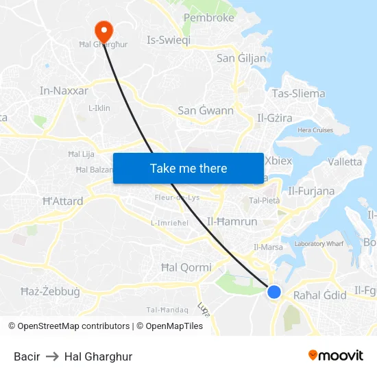 Bacir to Hal Gharghur map