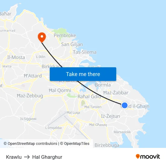 Krawlu to Hal Gharghur map