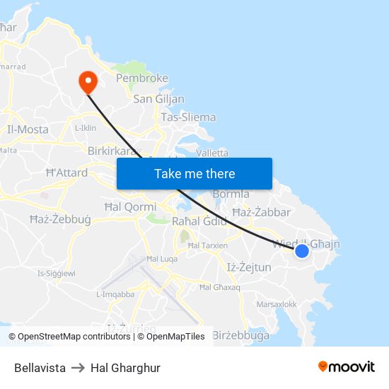 Bellavista to Hal Gharghur map