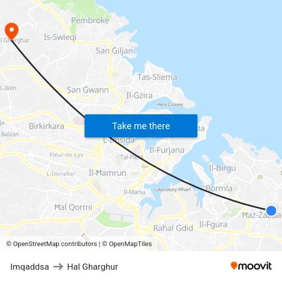 Imqaddsa to Hal Gharghur map