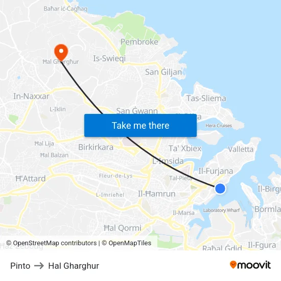 Pinto to Hal Gharghur map