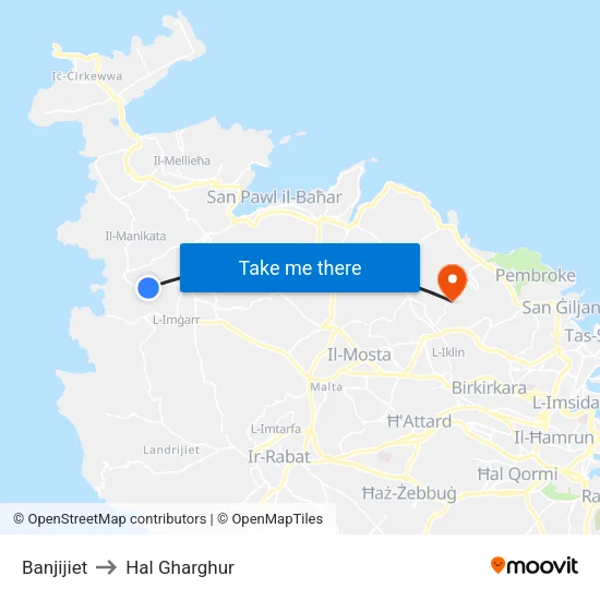 Banjijiet to Hal Gharghur map