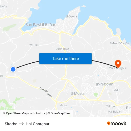 Skorba to Hal Gharghur map