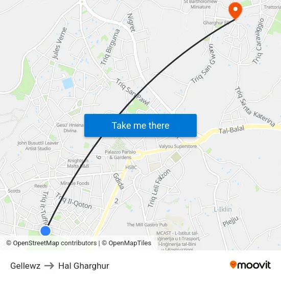 Gellewz to Hal Gharghur map