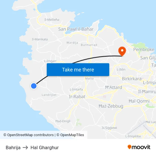 Bahrija to Hal Gharghur map