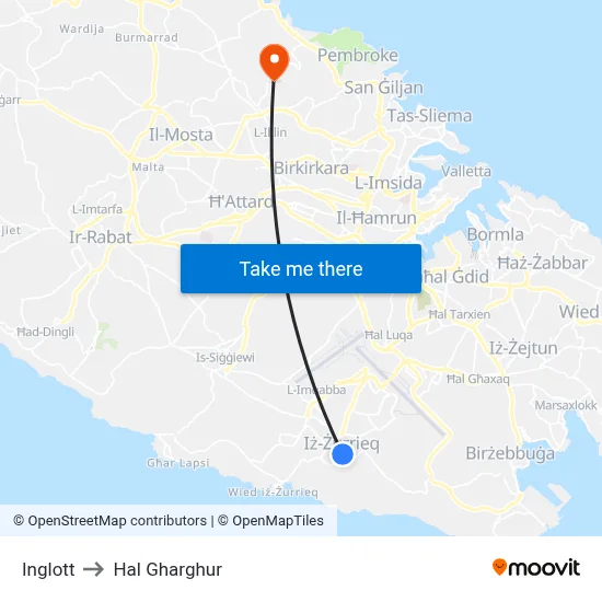 Inglott to Hal Gharghur map