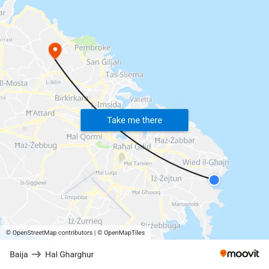 Baija to Hal Gharghur map