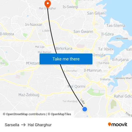 Sarsella to Hal Gharghur map