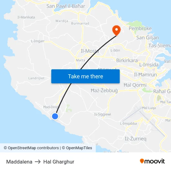 Maddalena to Hal Gharghur map