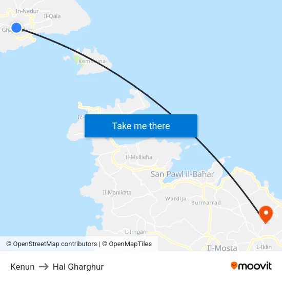 Kenun to Hal Gharghur map