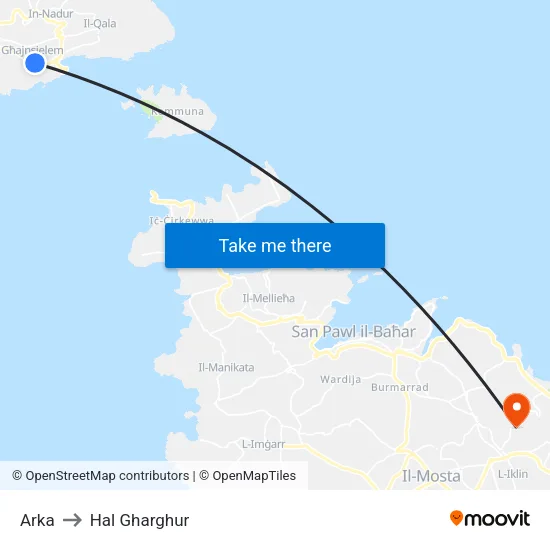 Arka to Hal Gharghur map