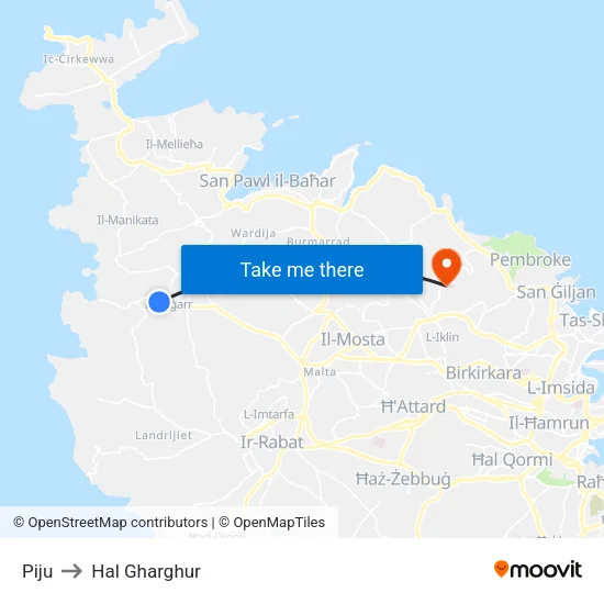 Piju to Hal Gharghur map