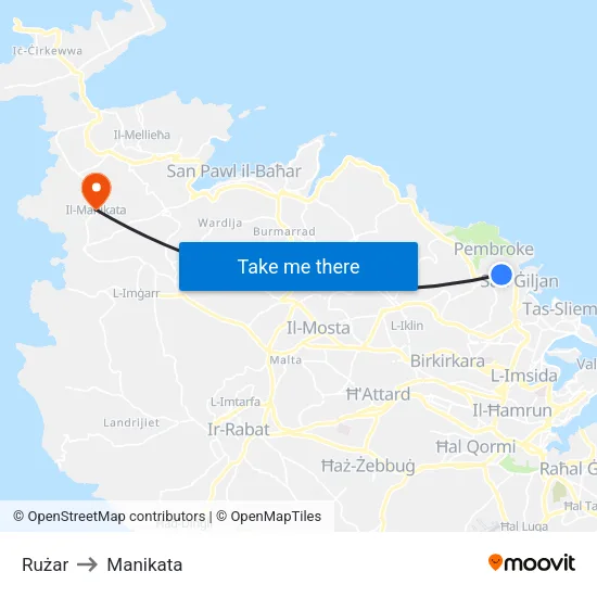 Rużar to Manikata map