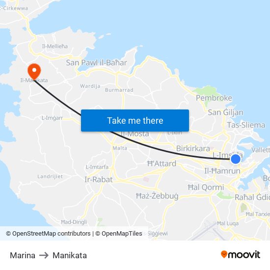 Marina to Manikata map