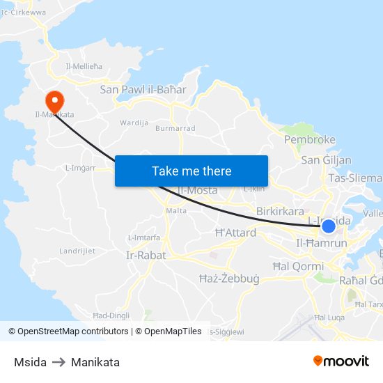 Msida to Manikata map