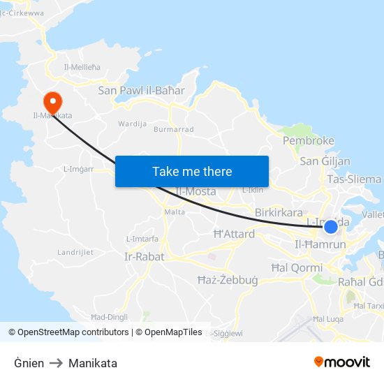 Ġnien to Manikata map