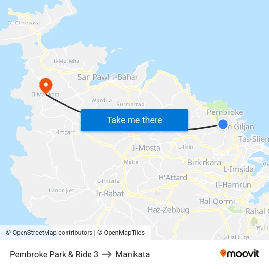 Pembroke Park & Ride 3 to Manikata map