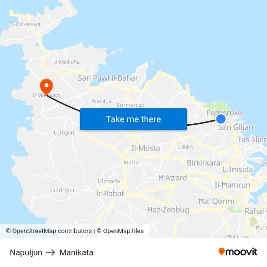 Napuljun to Manikata map