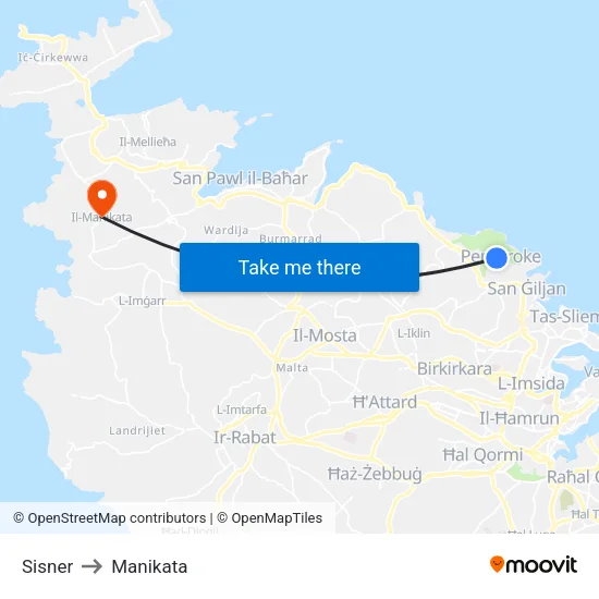 Sisner to Manikata map