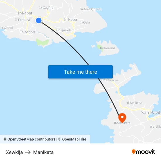 Xewkija to Manikata map