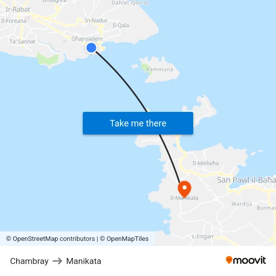 Chambray to Manikata map