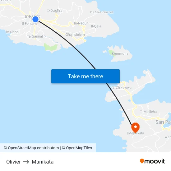 Olivier to Manikata map