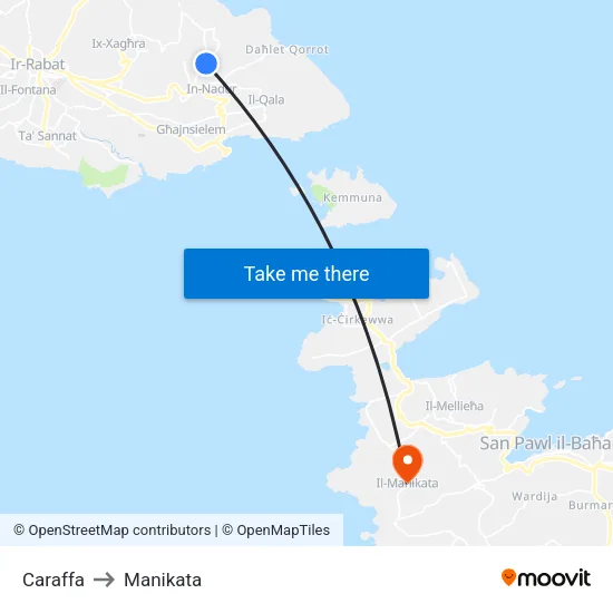 Caraffa to Manikata map