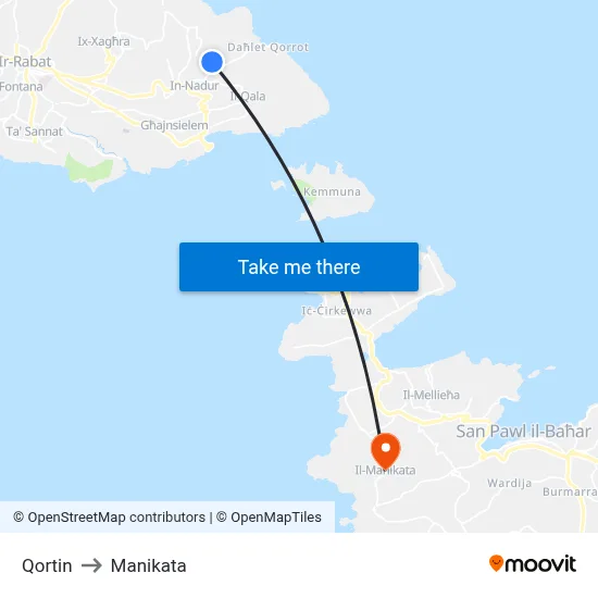 Qortin to Manikata map