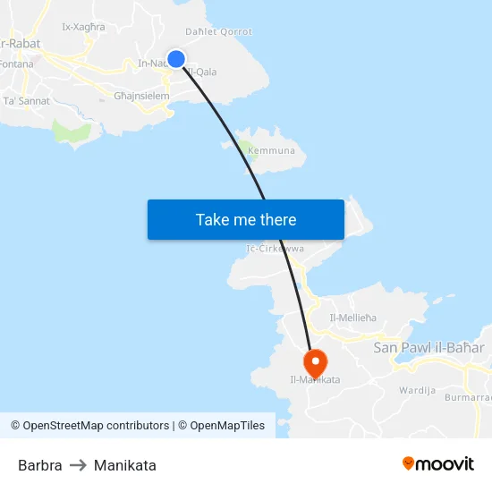 Barbra to Manikata map