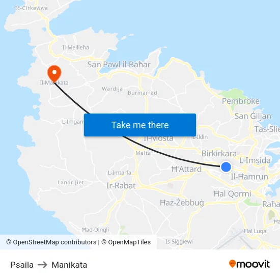 Psaila to Manikata map