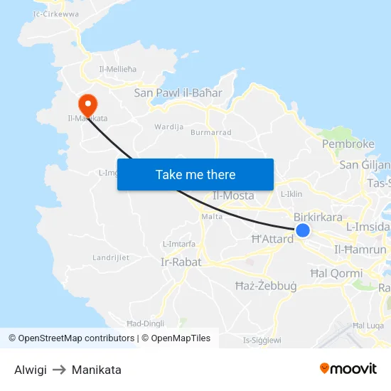 Alwigi to Manikata map