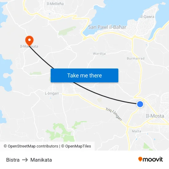 Bistra to Manikata map