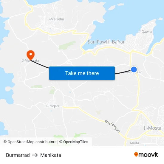 Burmarrad to Manikata map