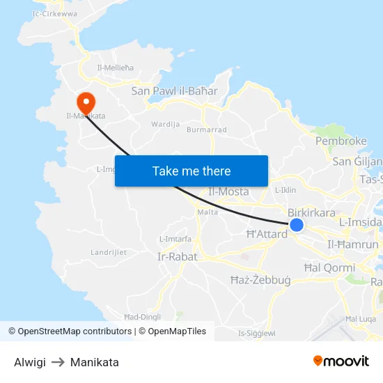 Alwigi to Manikata map