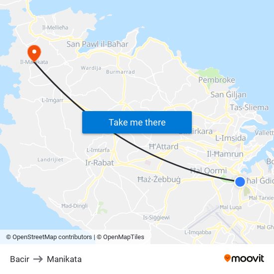 Bacir to Manikata map