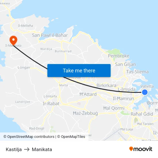 Kastilja to Manikata map