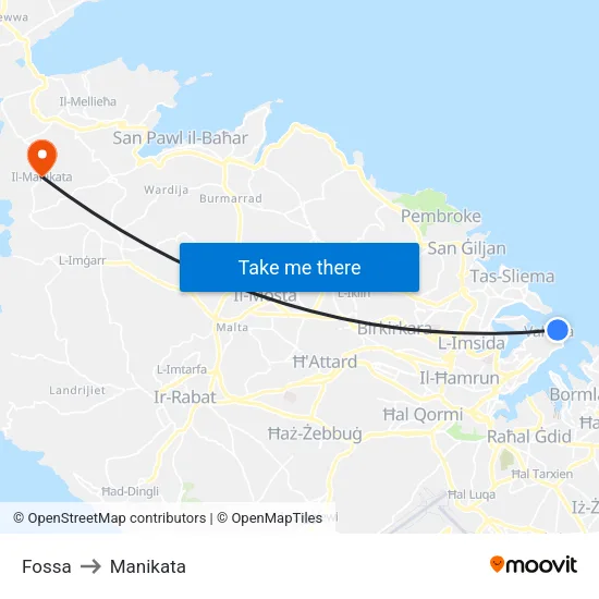 Fossa to Manikata map