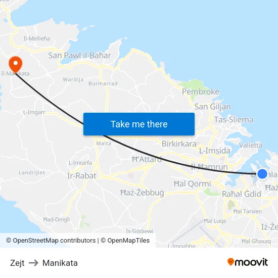 Zejt to Manikata map