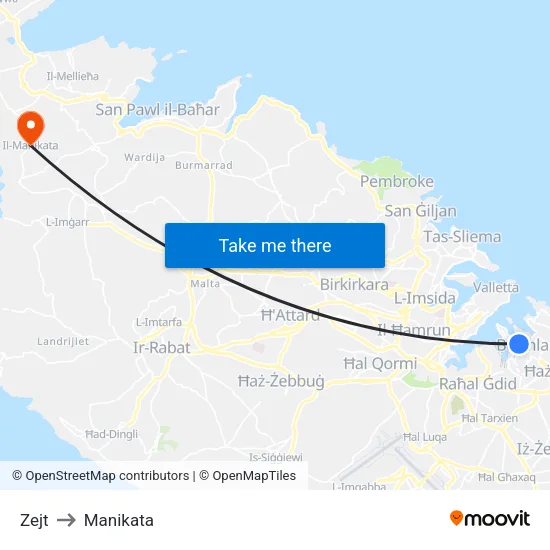 Zejt to Manikata map