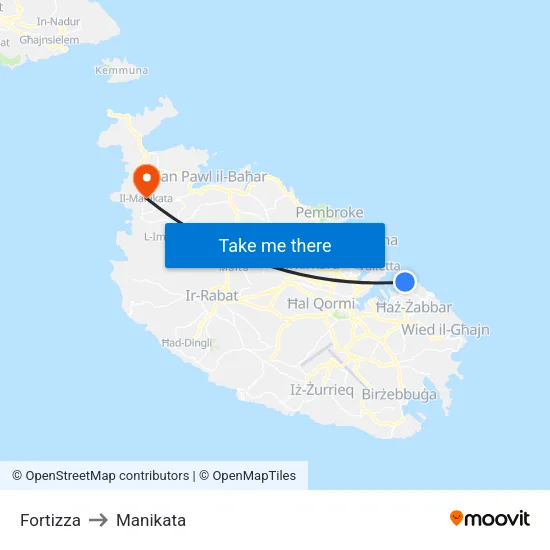 Fortizza to Manikata map