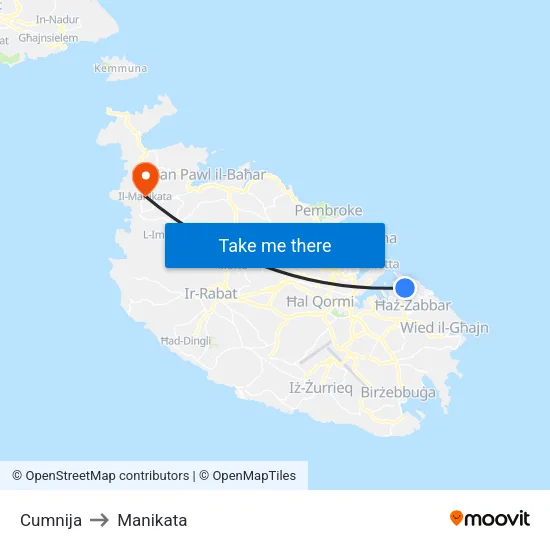 Cumnija to Manikata map