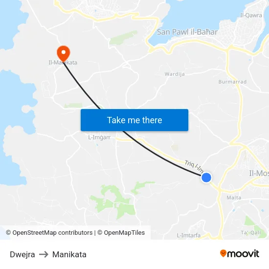 Dwejra to Manikata map