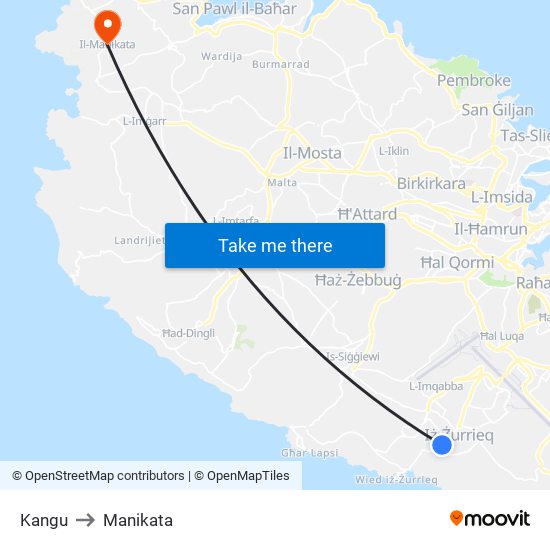 Kangu to Manikata map