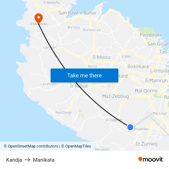 Kandja to Manikata map