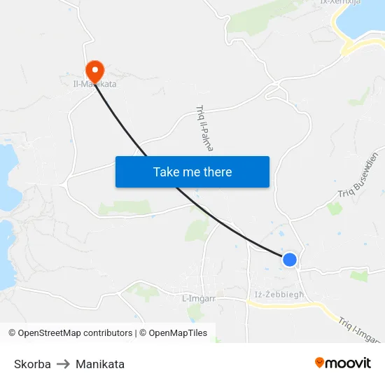 Skorba to Manikata map